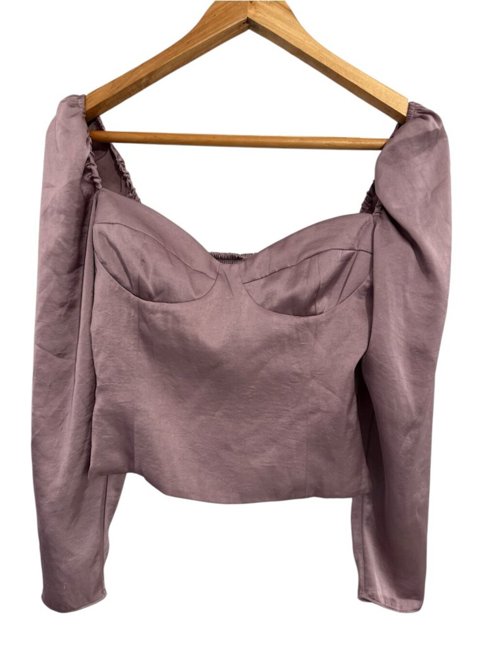 Aritzia Wilfred Mauve Sweetheart Bustier Long Sleeve Cropped Blouse S